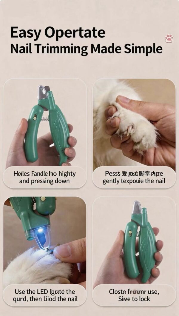 Cat nail clipper, dog nail trimmer with blood line indicator, illuminated pet nail cutter for beginners and pets