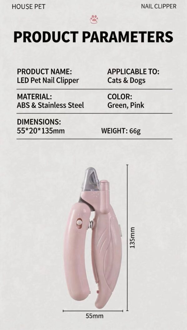Cat nail clipper, dog nail trimmer with blood line indicator, illuminated pet nail cutter for beginners and pets