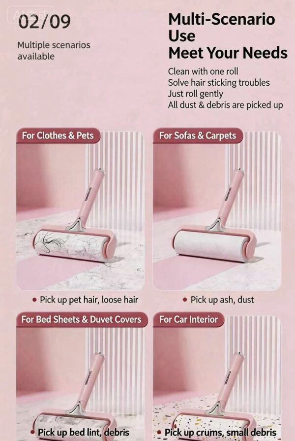 Pet hair remover roller brush for bed, home use, clothes, and cat hair—great for removing pet hair, ideal for toilet paper rolls and sticky paper